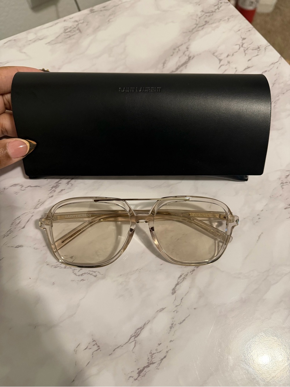 Saint Laurent Transparent Beige Aviator-Style Sunglasses - GENTLY WORN